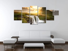 Gario Obraz s hodinami Islandská krajina - 5 dielny Rozmery: 150 x 105 cm