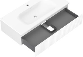 Mexen Rivel, kúpeľňová skrinka 100 cm s umývadlom Vela, 1 zásuvka, drážkovaná, biela matná, 91A20-10023-1-BF01-W23M01