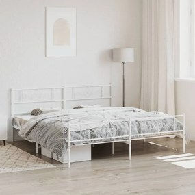 Kovový rám postele s čelom a podnožkou biely 193x203 cm 355340