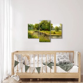 Obraz - Rieka pri lese, olejomaľba (90x60 cm)