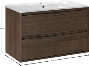 Závěsná skříňka Villa Lava se zápustným umyvadlem 80 cm ořech