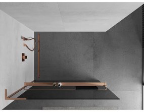 Mexen Kioto+ L, sprchová zástena Walk-In s poličkou a vešiakom 110 x 200 cm, 8mm šedé sklo, medený matný profil, 800-110-123-65-40