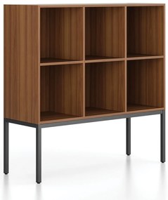 Regál FRAME, nízka, s čiernou podnožou, 1299 x 450 x 1331 mm, orech