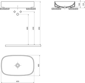 Sapho Sapho, MATTEO keramické umývadlo na dosku 65x40cm, biela, 3064-KL