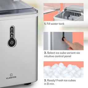 Klarstein Chillout, výrobník ľadu, oblé kúsky ľadu, 12 kg/24 h, nádrž 1,5 l, strieborný