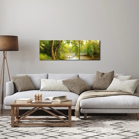 Obraz - Vŕba pri jazere, olejomaľba (s hodinami) (90x30 cm)