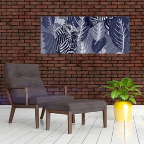 Obraz - Modré zebry (120x50 cm)