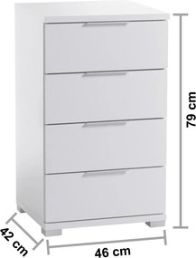 Nočný stolík/skrinka so 4 zásuvkami Smilla, výška 79 cm, biely