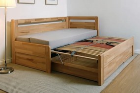 BMB TANDEM ORTHO bez roštov 90 x 200 cm - rozkladacia posteľ z dubového masívu s pravou podrúčkou, dub masív