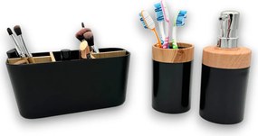 Orion Súprava 3 organizérov do kúpeľne TUKAN, čierna/drevo