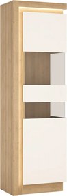 Vysoká vitrína Lyon, dub riviera/biely lesk, s osvetlením, pravá