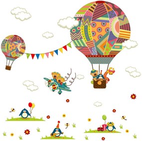 Samolepka na stenu "Lietajúce balóny so zvieratkami" 75x78 cm