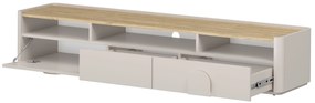 TV stolík Amilio 200 cm so zásuvkami - kašmír / olejovaný dub / úchytky kašmír