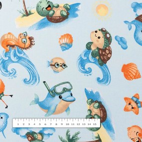 Biante Detský bavlnený behúň na stôl Sandra SA-535 Morské zvieratká na svetlo modrom 45x180 cm