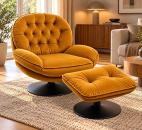 LuxuryForm DESIGN Otočné kreslo LUNA s podnožkou - medové