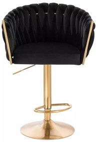 LuxuryForm DESIGN Barová stolička NORDEN VELUR na zlatom tanieri - čierná
