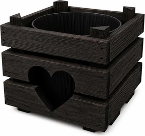 AMADEA Drevený obal so srdiečkom s kvetináčom tmavý, 17x17x15cm Český výrobok