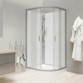 Mereo Mereo, Sprchový box, štvrťkruh, bez striešky, s vaničkou R550, satin ALU, sklo Point, zadne steny biele, MER-CK35122KMW