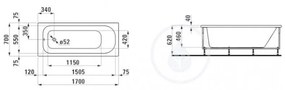 LAUFEN Solutions Vaňa s konštrukciou, 1700 mm x 700 mm, biela H2225010000001