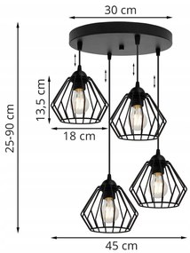 Závesné svietidlo Nuvola 3, 4x čierne drôtené tienidlo, o