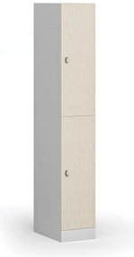 Šatníková skrinka s úložnými boxmi, 2 boxy, 1850 x 300 x 500 mm, demont, otočný zámok, laminované dvere, breza