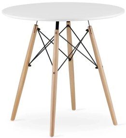 Jedálenská zostava TODI 80cm okrúhly stolový set biely + 4 stoličky OSAKA hnedé