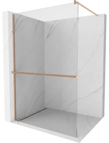 Mexen Kioto+, sprchová zástena Walk-In s poličkou a vešiakom 110 x 200 cm, 8mm číre sklo, medený matný profil, 800-110-121-65-00