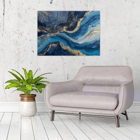 Sklenený obraz - Modrozlatý abstraktný mramor (70x50 cm)