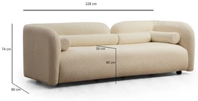 Dizajnová 3-miestna sedačka Zahira 228 cm krémová