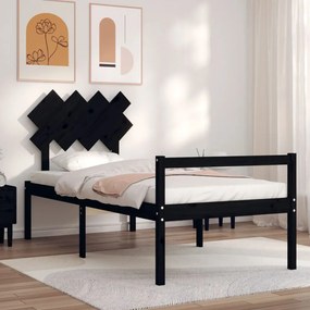 Rám postele s čelom čierny 3FT jednolôžko masívne drevo 3195515