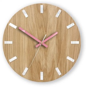 ModernClock Nástenné hodiny Simple Oak hnedo-ružové