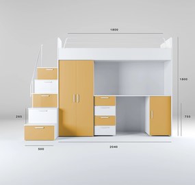 Detská posteľ Ruby IV S (biela + kari žltá) (s roštami). Vlastná spoľahlivá doprava až k Vám domov. 1121244