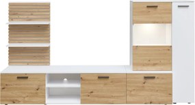 Obývacia stena Heathrow, biela/dub artisan, s osvetlením