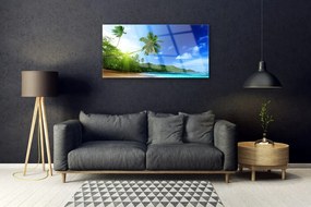 Skleneny obraz Pláž more palma krajina 125x50 cm
