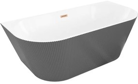 Mexen Oris, voľne stojaca ryhovaná vaňa 150 x 75 cm, biela-šedá, medený matný prepad, 52871507562-65