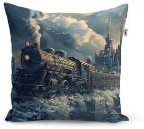 Sablio Vankúš Parná lokomotíva v zasneženom meste - 50x50 cm