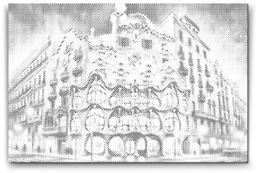 Gario Bodkovanie Casa Batlo, Barcelona Rozmery: 60 x 80 cm, Rámovanie: Iba zrolované plátno, Farba bodiek: Čierna