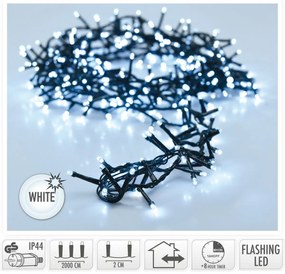 Vonkajšia svetelná reťaz, 20 m, 1000 LED, studená biela, časovač, IP44