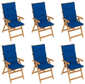 Záhradné stoličky 6 ks s kráľovsky modrými podložkami tíkový masív 3065585