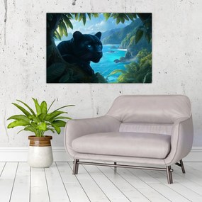 Obraz - Čierny panter v džungli (90x60 cm)