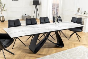Jedálenský stôl TOMTOC 180-220-260 cm – keramický mramorový vzhľad biely