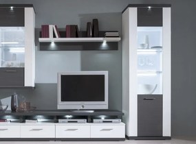 Vysoká vitrína Caracas typ 02, grafit / biely lesk, s osvetlením