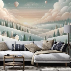 Tapeta zimná krajina s balónmi