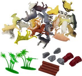 LEAN Toys Sada figúrok domácich divokých zvierat Rastliny Kufr 58el
