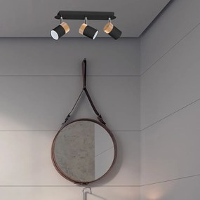 Bodové svietidlo Joker, 3x drevené/čierne kovové tienidlo, b/ch