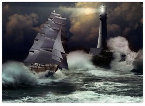 Obraz - Loď plávajúca cez búrlivé vlny (70x50 cm)