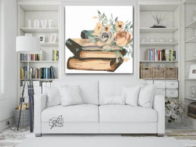 Gario Diamantové maľovanie Kvety na knihách Rozmery: 50 x 50 cm, Rámovanie: S vnútorným rámom, Diamanty: Okrúhle