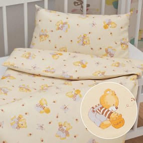 Biante Detské bavlnené posteľné obliečky do postieľky Sandra SA-730 Medvedíky a včielky na svetlo žltom Do postieľky 100x135 a 40x60 cm