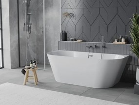 Mexen Oval Slim, voľne stojaca vaňa ku stene 170 x 80 cm, biela lesklá, grafitový prepad, 52661708000-95
