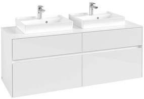 VILLEROY &amp; BOCH Collaro závesná skrinka pod dve umývadlá na dosku, 4 zásuvky, 1400 x 500 x 548 mm, Glossy White, C07600DH